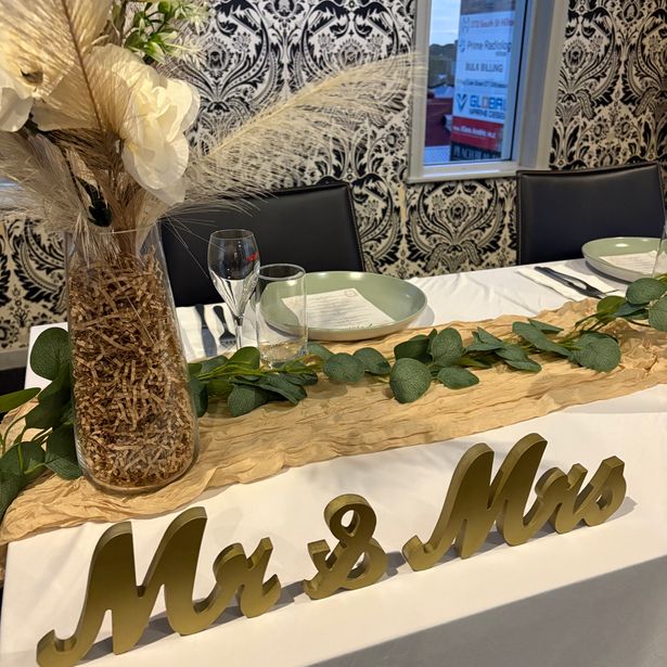 Happy couple table decoration